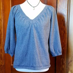 I ❤ Ronson V Neck 3/4 Sleeve Top. Blue.